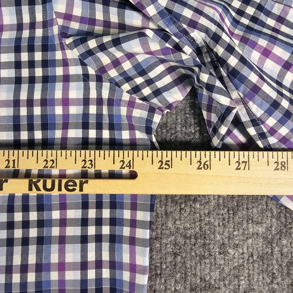 Jos. A. Bank Traveler's Collection Shirt Mens Large Purple Blue Plaid L/S Cotton